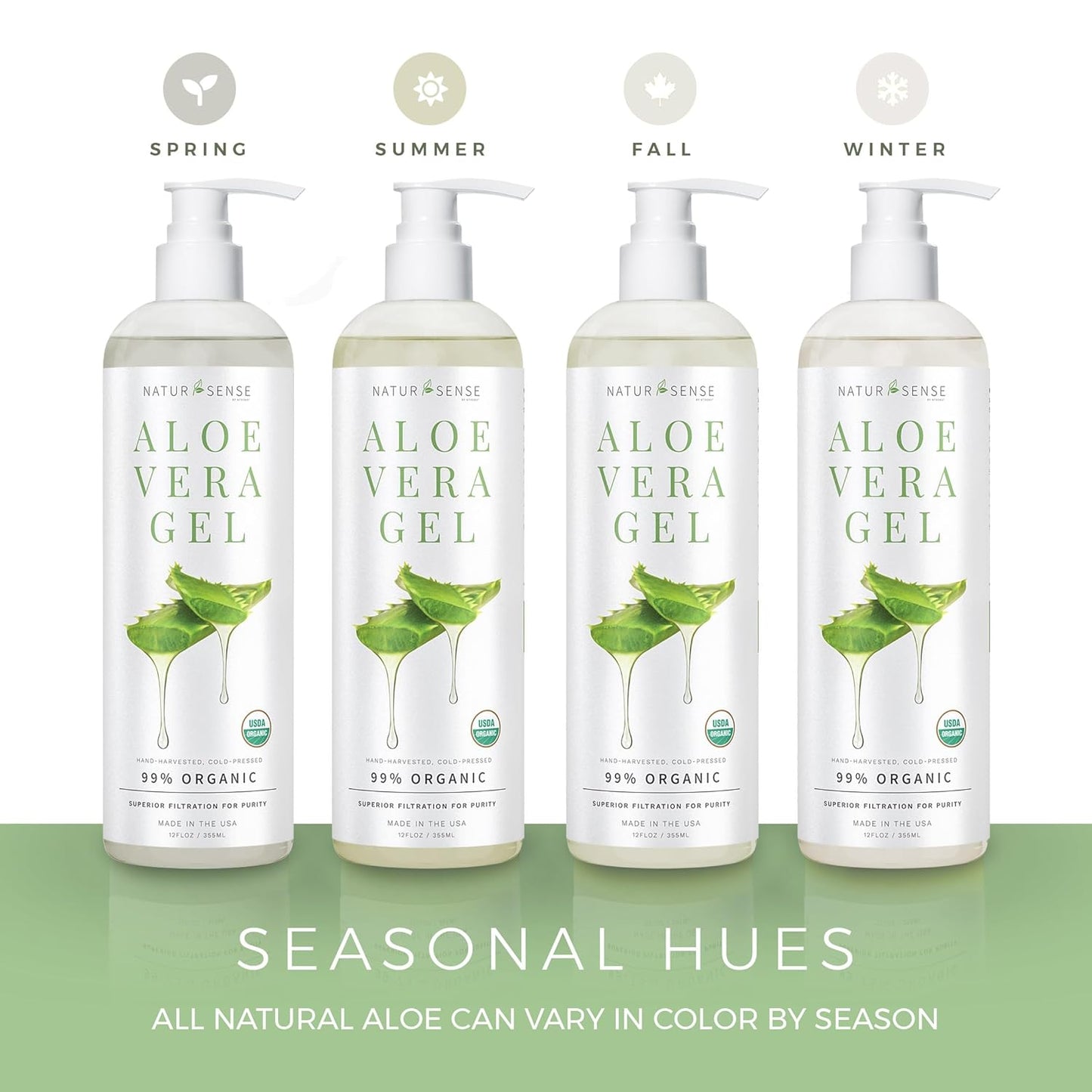 NTRSNS NaturSense Organic Aloe Vera Gel from 100% Pure Aloe–Great for Hair, Scalp, Face, Dry Skin, Acne, Sunburn, Sensitive Skin–Unscented, USDA Certified–12 oz.