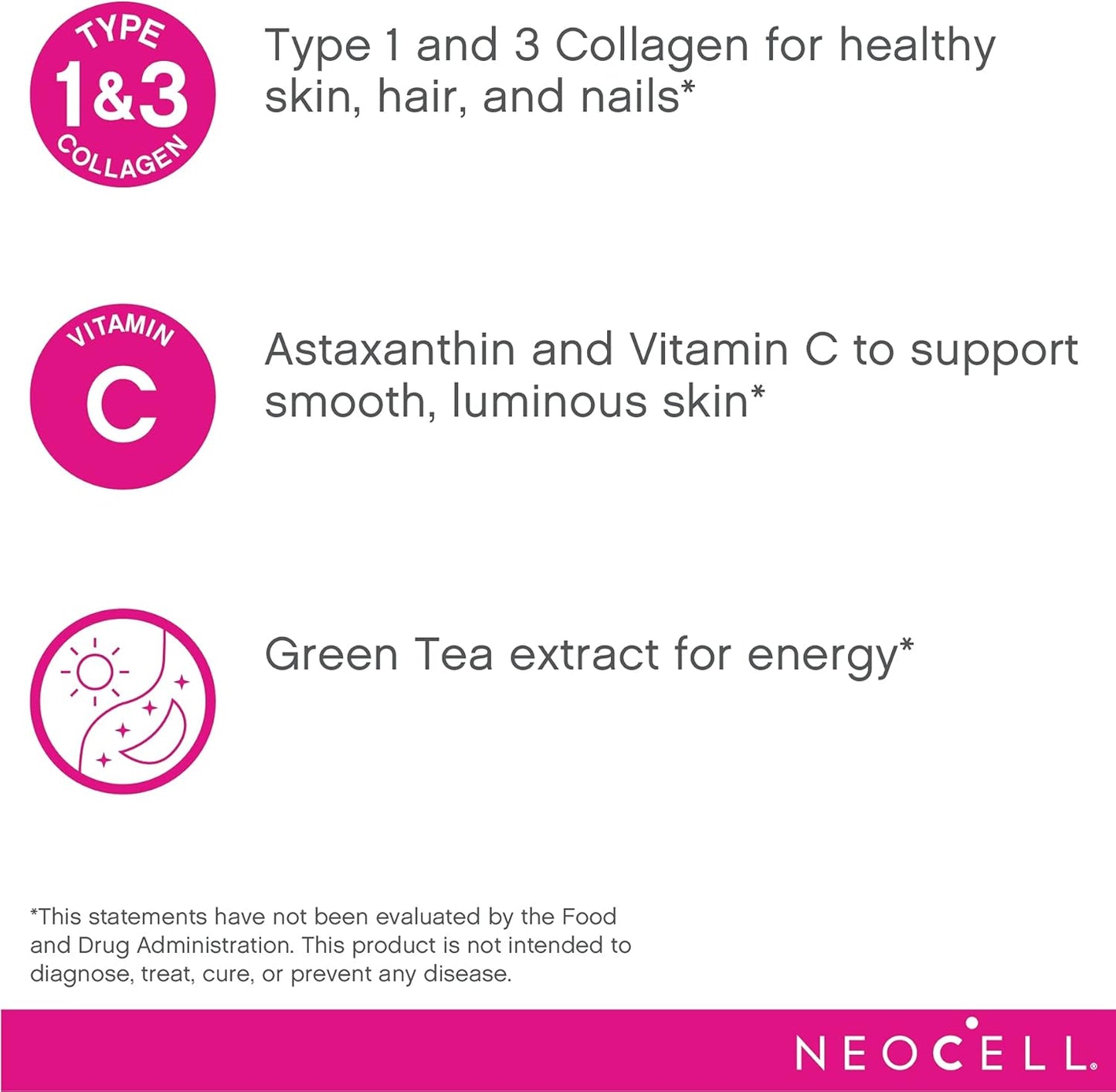 NeoCell Powder Astaxanthin, Vitamin C & Green Tea Rejuvenate & Energize Skin 1 & 3.