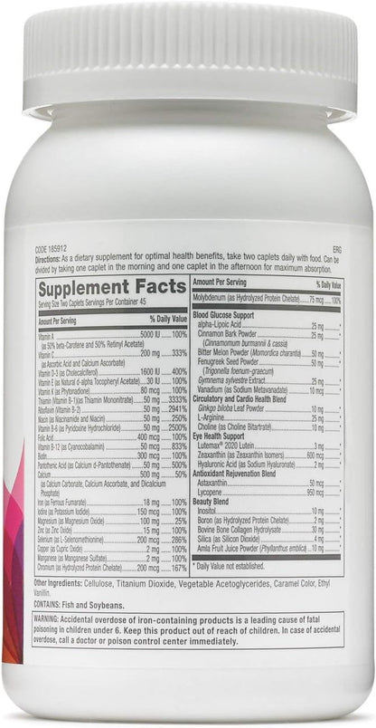 GNC Women's Diabetic Support Multivitamin | Maintain Healthy Blood Sugar Levels Plus Targeted Eye, Nerve and Cardiovascular Function | Daily Vitamin Supplement | 90 Caplets
