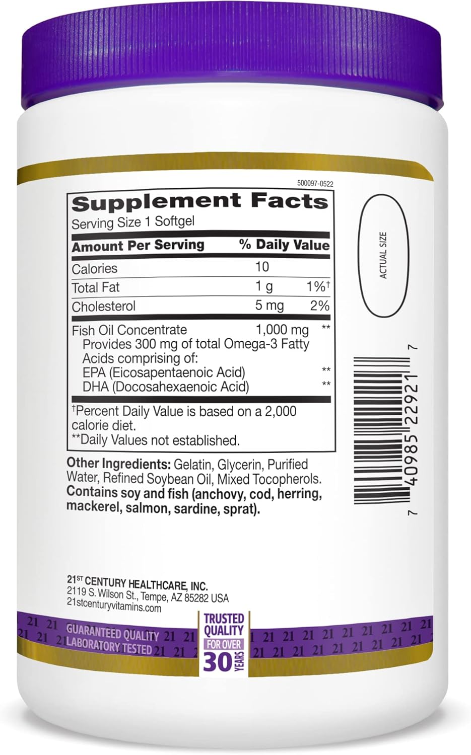 21st Century Fish Oil 1000 mg Softgels, 300 Count