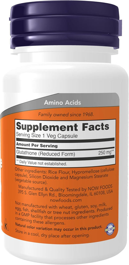 NOW Foods Supplements, Glutathione 250 mg, Detoxification Support*, 60 Veg Capsules
