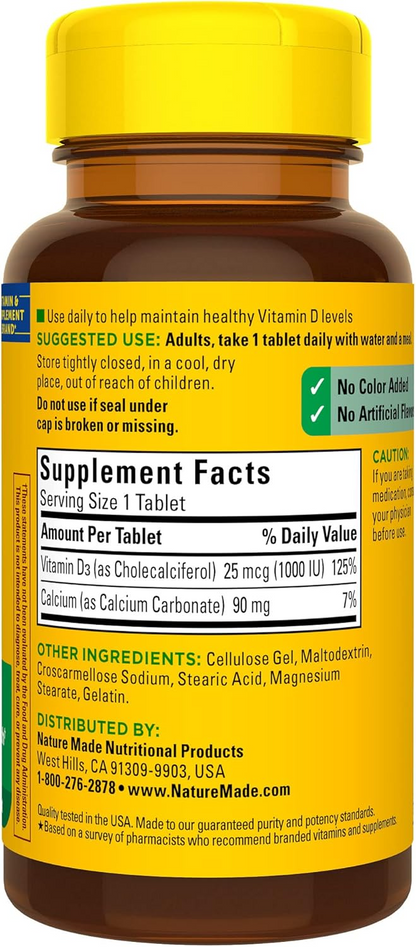 Nature Made Vitamin D3 1000 IU (25 mcg) Chewable Tablets, Dietary Supplement for Bone and Immune Health Support, 240 Count