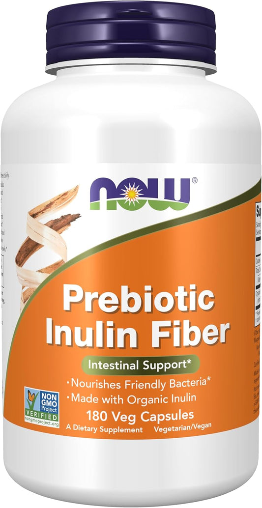 NOW Foods Supplements, Prebiotic Inulin Fiber, 180 Veg Capsules