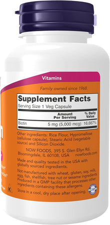NOW Foods Supplements, Biotin 5,000 mcg, 120 Veg Capsules now