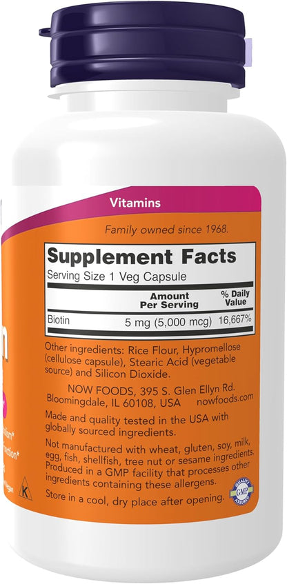 NOW Foods Supplements, Biotin 5,000 mcg, 120 Veg Capsules