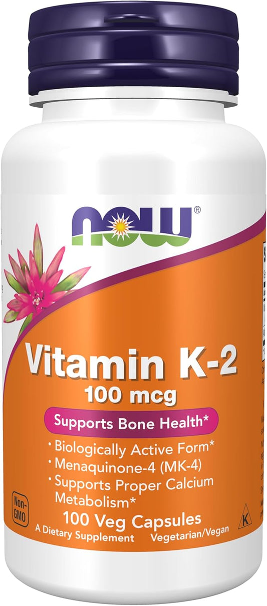 NOW Foods Supplements, Vitamin K-2 100 mcg, Menaquinone-4 (MK-4), 100 Veg Capsules
