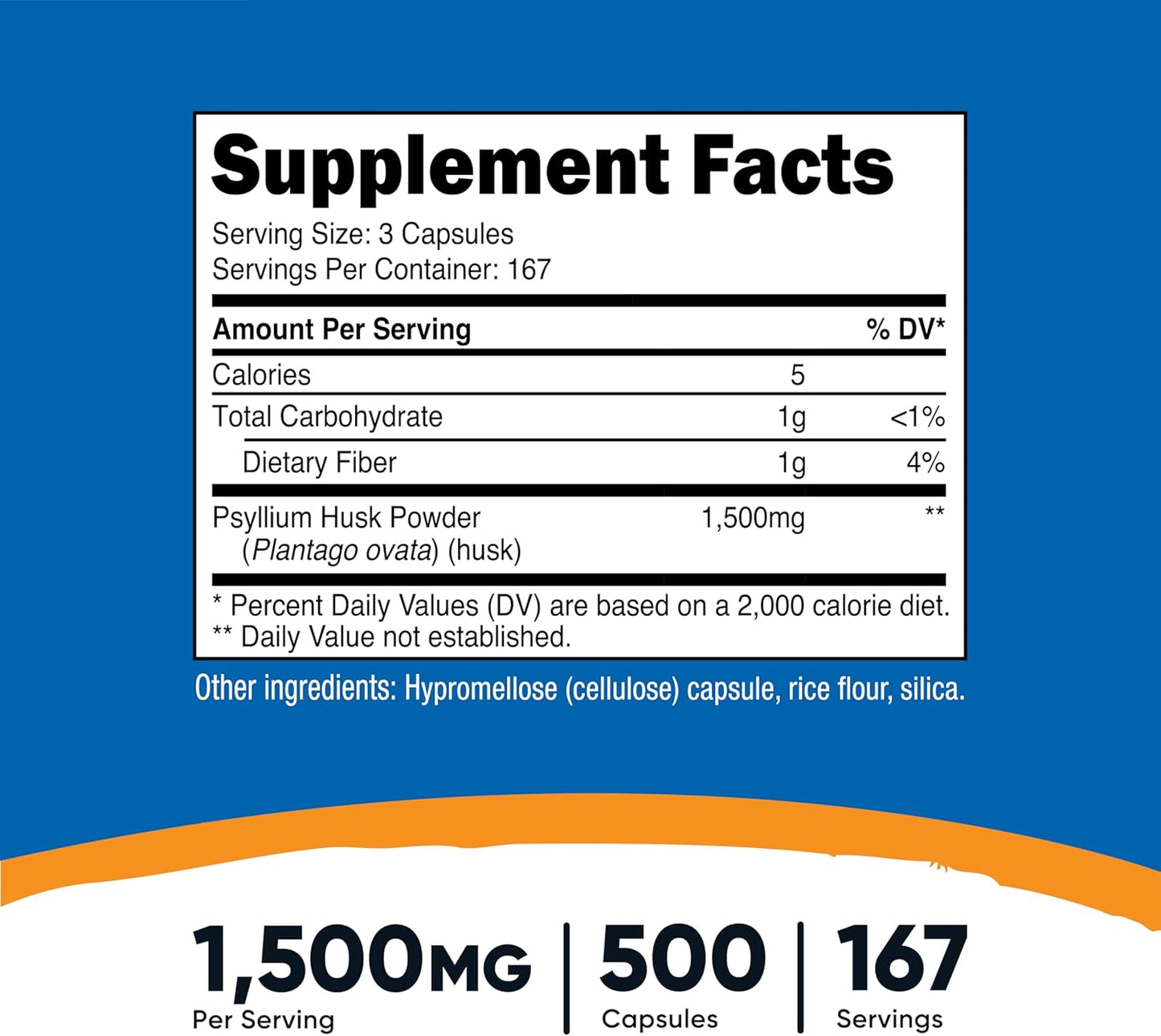 Nutricost Psyllium Husk 1500mg Per Serving, 500 Capsules - Non-GMO & Gluten Free
