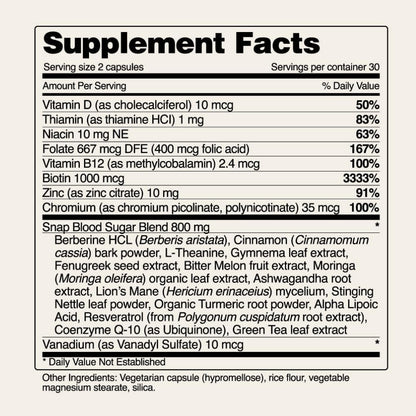 Snap Supplements Blood Sugar Blend, Berberine Supplement with Cinnamon, Organic Turmeric, Alpha Lipoic Acid, Zinc & Other Natural Herbs & Vitamins Non-GMO, 60 Capsules