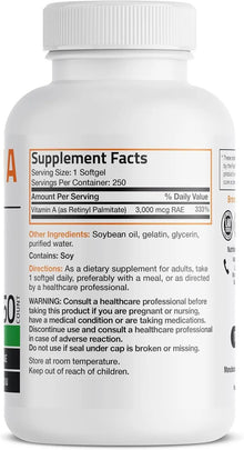 Bronson Vitamin A 10,000 IU Premium Non-GMO Formula Supports Healthy Vision & Immune System and Healthy Growth & Reproduction, 250 Softgels Bronson