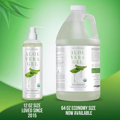 NTRSNS NaturSense Organic Aloe Vera Gel from 100% Pure Aloe–Great for Hair, Scalp, Face, Dry Skin, Acne, Sunburn, Sensitive Skin–Unscented, USDA Certified–12 oz.
