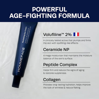 HommeFace Anti-Aging Revitalizing Eye Cream for Men with Volufiline 2%, Ceramide & Collagen, 1.05 oz