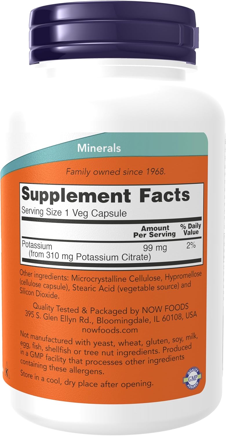 NOW Foods Supplements, Potassium Citrate 99 mg, 180 veg Capsules