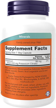 NOW Foods Supplements, Potassium Citrate 99 mg, 180 veg Capsules NOW