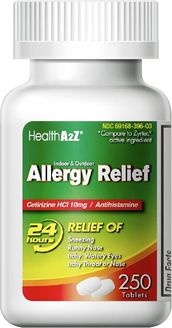 HealthA2Z® Allergy Relief | Cetirizine 10mg, 250 Tablets HEALTHA2Z