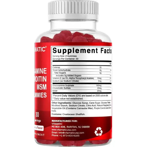 Vitamatic 2 Pack Glucosamine Chondroitin Gummies with MSM & Vitamin E - Joint Support - 60 Pectin Based Gummies