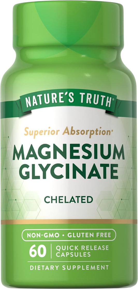 Nature's Truth Magnesium Glycinate Capsules | 200mg | 60 Count | Non-GMO, Gluten Free Supplement