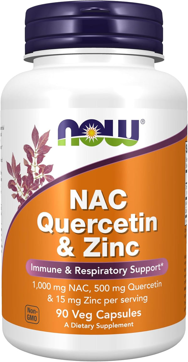 NOW Foods, NAC (1,000 mg), Quercetin (500 mg) & Zinc (15 mg), 90 Veg Capsules now