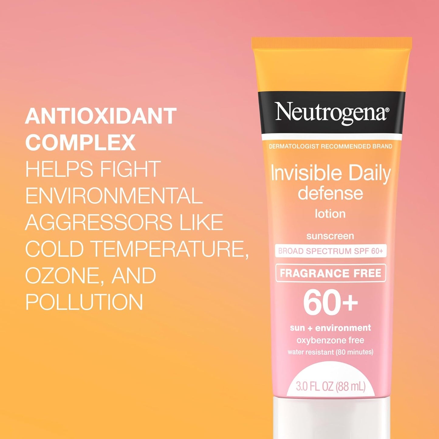 Neutrogena Invisible Daily Defense Fragrance-Free Sunscreen Lotion, Broad Spectrum SPF 60+, 3.0 fl. oz