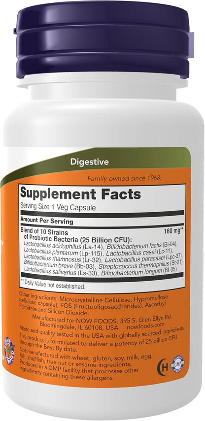 NOW Foods Supplements, Probiotic-10™, 25 Billion 30 Veg Capsules