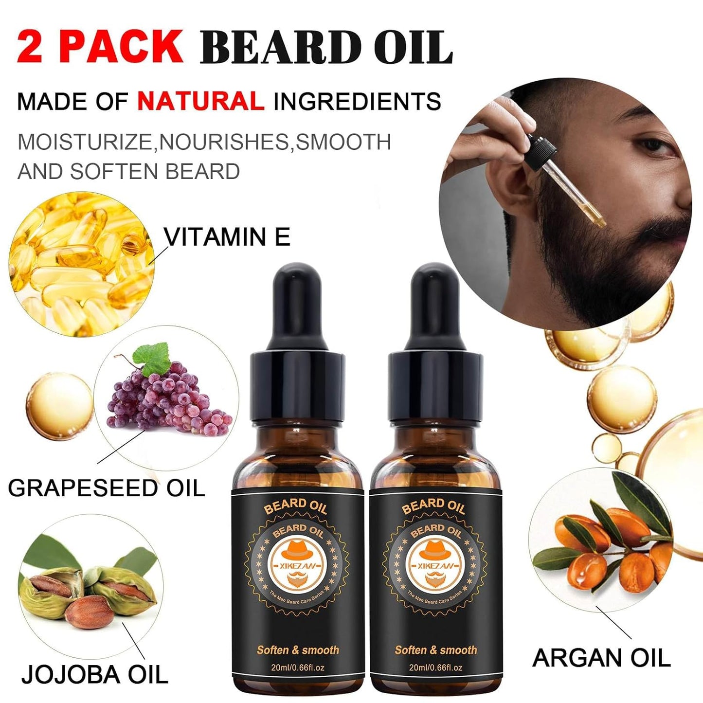 Upgraded Beard Grooming Kit w/Beard Conditioner, Beard Oil, Beard Balm, Beard Brush, Beard Shampoo/Wash, Beard Comb, Beard Scissors, Storage Bag, Beard E-Book, Beard Growth Care Gifts for Men