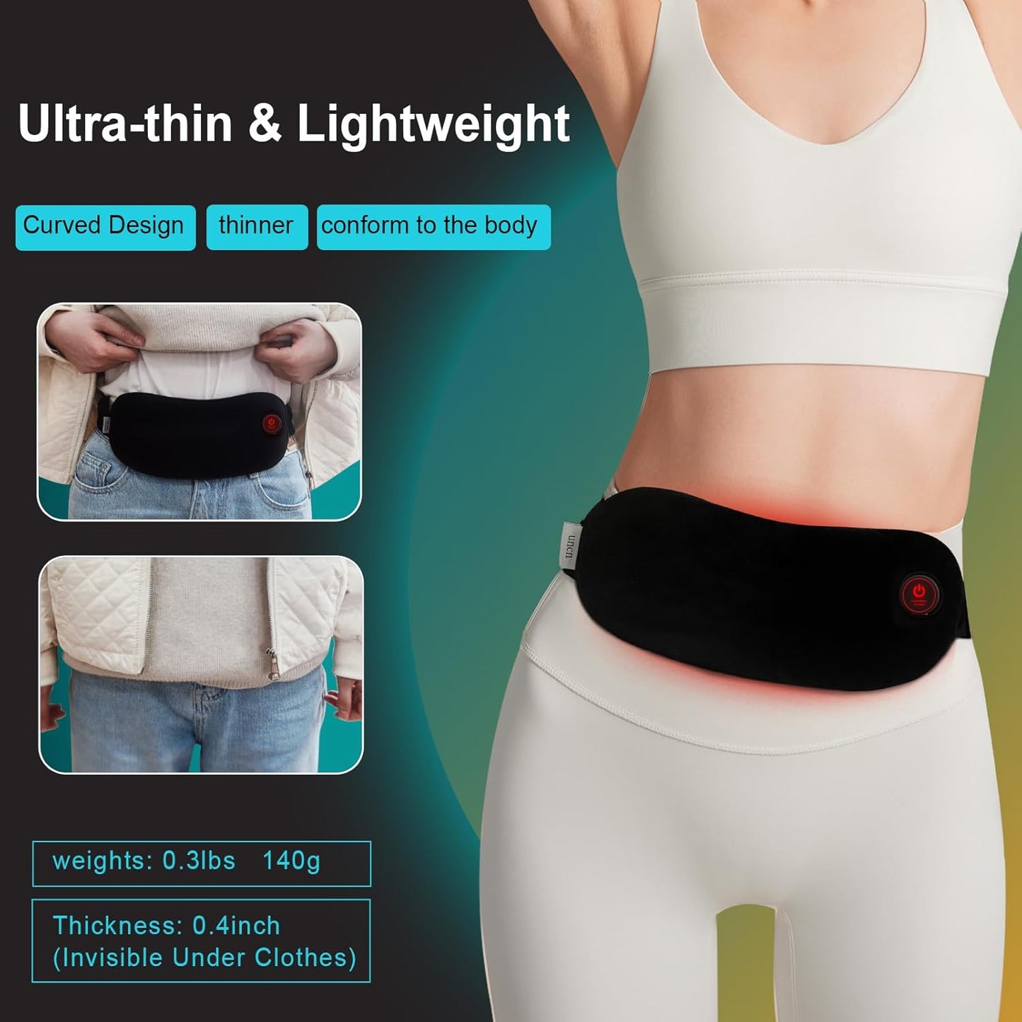 Portable Cordless Heating Pad, Profeir Heating Pads for Cramps Menstrual Heating Pad, Fast Heating Pad for Back Pain Relief, Wireless Heating Pads with Massage 3 Modes Period Heating for Women Girls