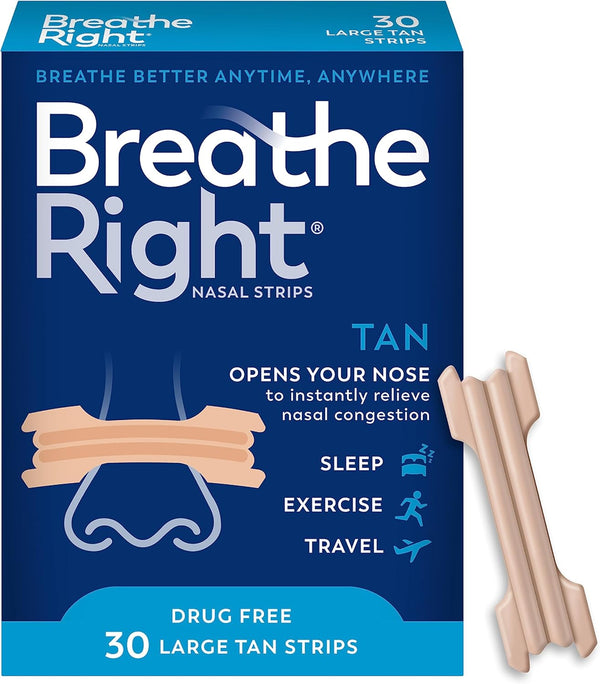 Breathe Right Original Nasal Strips, Tan, Large, 30 Count Breathe Right