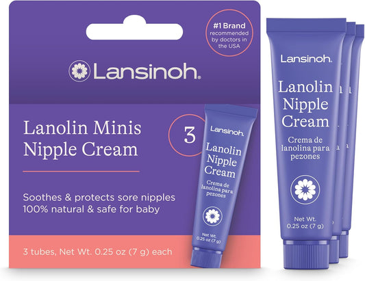 Lansinoh Lanolin Nipple Cream, 3 Mini Tubes, 0.25 Ounces
