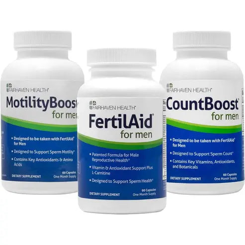 FertilAid for Men, MotilityBoost, Countboost Bundle - Male Fertility Stack with Preconception Vitamin & Fertility Formula Targets Count, Motility, Morphology, with Maca, Ashwagandha, CoQ10, Zinc