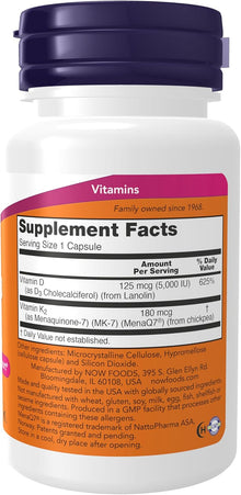 NOW Foods Supplements, Mega D-3 & MK-7 - 60 Veg Capsules NOW