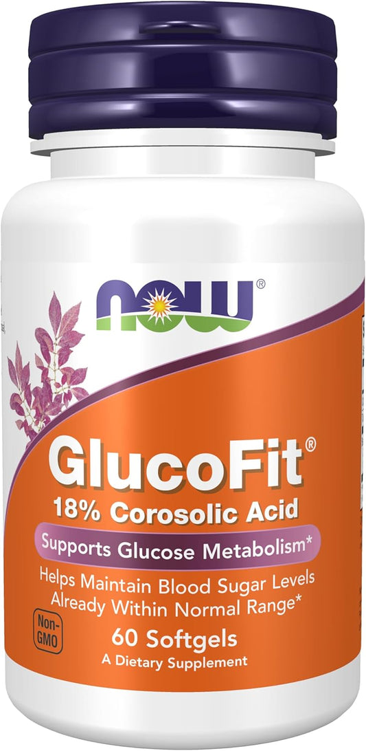 NOW Foods Supplements, GlucoFit® with 18% Corosolic Acid - 60 Softgels