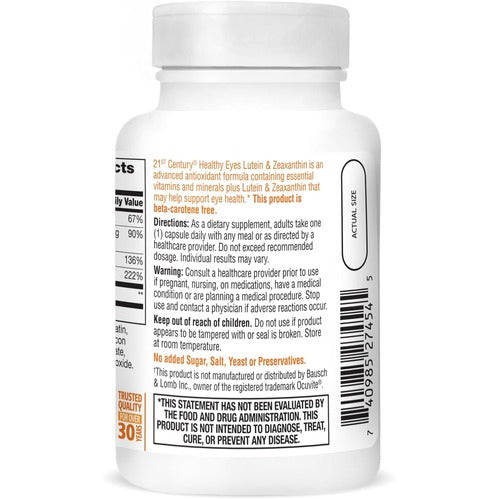 21st Century Healthy Eyes Lutein and Zeaxanthin Capsules, 60 Count