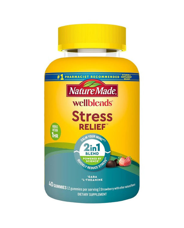 Nature Made Wellblends Stress Relief Gummies, L theanine 200mg to Help Reduce Stress - 40 Strawberry Flavor Gummies Nature Made