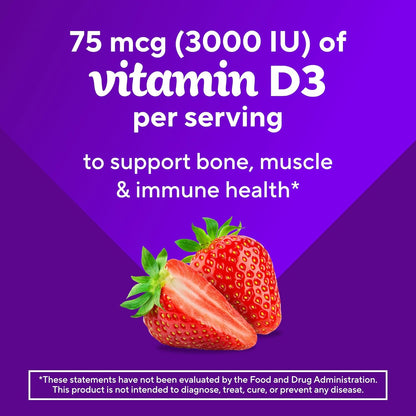 vitafusion Extra Strength Vitamin D3 Gummy, Strawberry Flavored Bone and Immune System Support (1) 120 Count