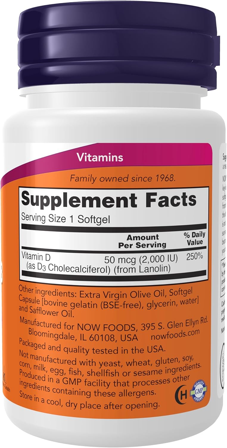 NOW Foods, Vitamin D-3, 2,000 IU, 30 Softgels
