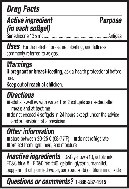 Equate Extra Strength Gas Relief Simethicone 125 mg Softgels, 72 Count