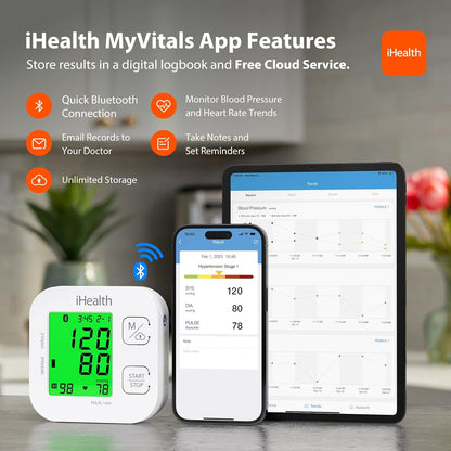 iHealth Smart Upper Arm Blood Pressure Monitor with Wide Range Cuff That fits Standard to Large Adult Arms, Bluetooth Compatible for iOS & Android Devices