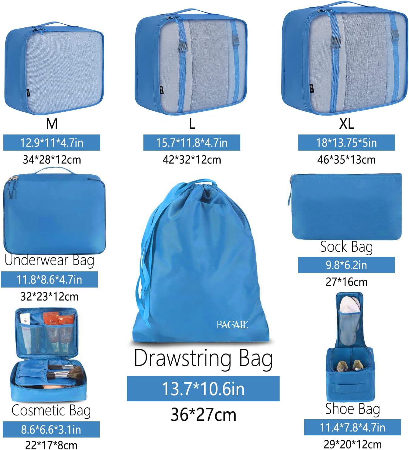 BAGAIL 8 Set Packing Cubes Luggage Packing Organizers for Travel Accessories