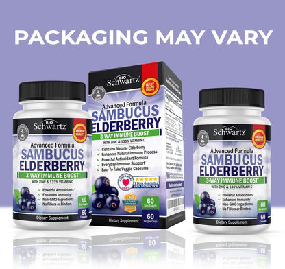 Elderberry with Zinc and Vitamin C for Adults - Immune Support Vitamins for Women and Men -  60 Ct