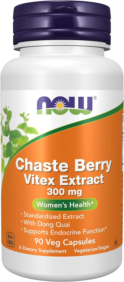 NOW Supplements, Chaste Berry Vitex Extract 300 mg with Dong Quai, 90 Veg Capsules