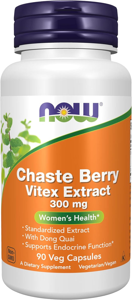 NOW Supplements, Chaste Berry Vitex Extract 300 mg with Dong Quai, 90 Veg Capsules