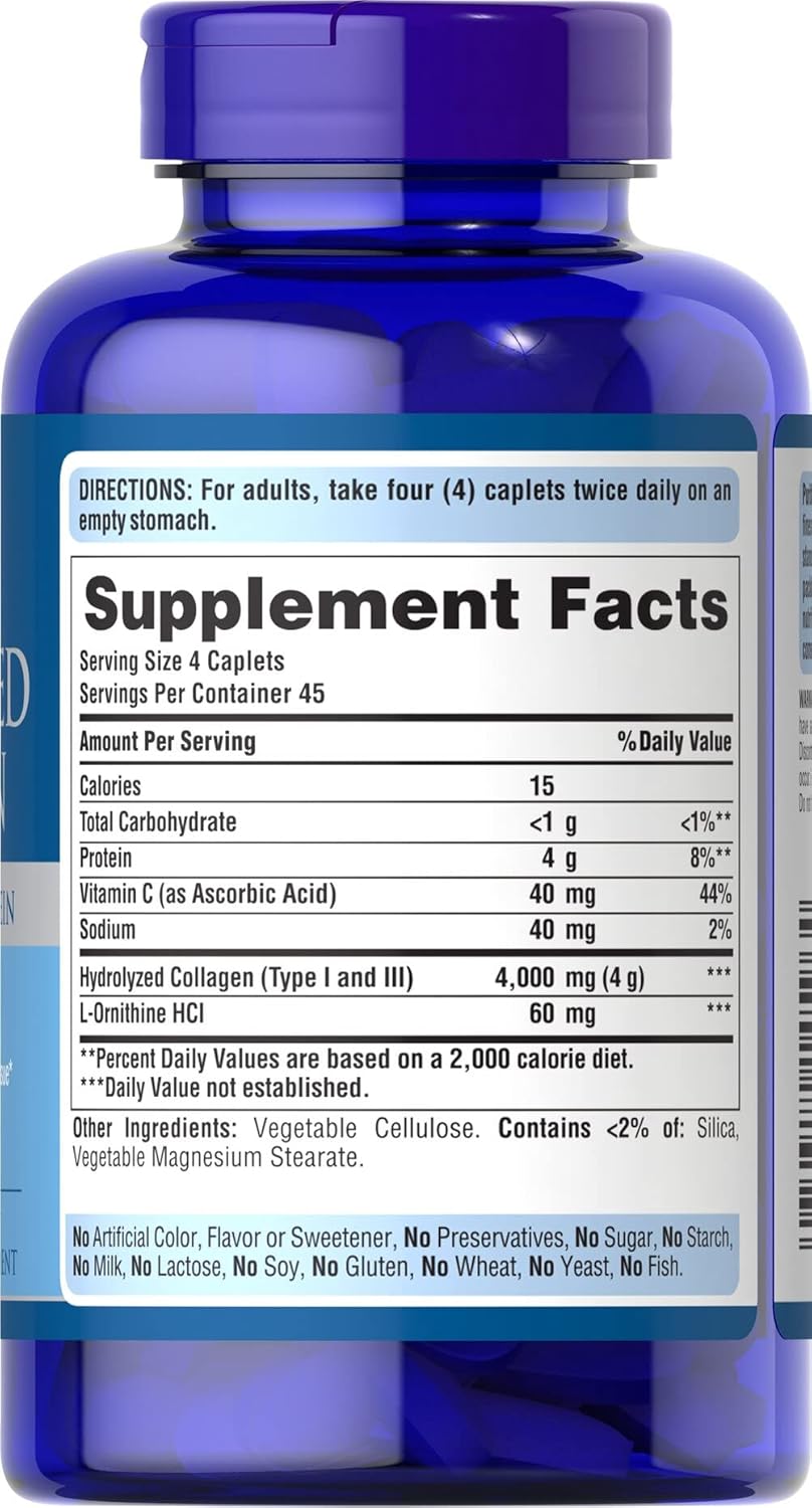 Puritans Pride Hydrolyzed Collagen Caplets, 1000 Mg, 180 Ct