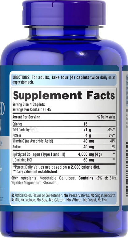 Puritans Pride Hydrolyzed Collagen Caplets, 1000 Mg, 180 Ct