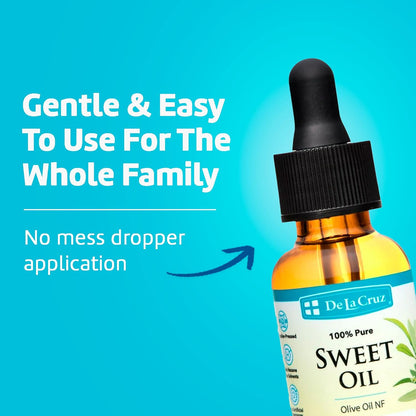 De La Cruz 100% Pure Sweet Oil for Ears - All Natural Ear Wax Softener with Dropper - 1 Fl OZ