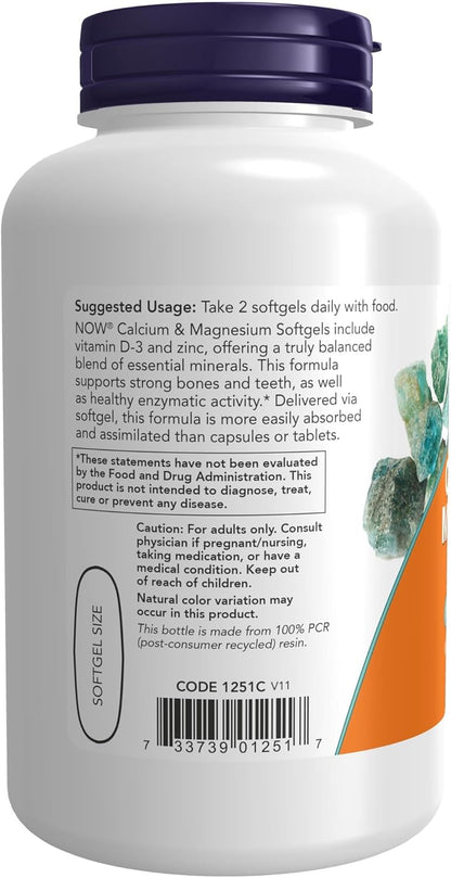 NOW Foods Calcium & Magnesium with Vitamin D3 and Zinc, 120 Softgels