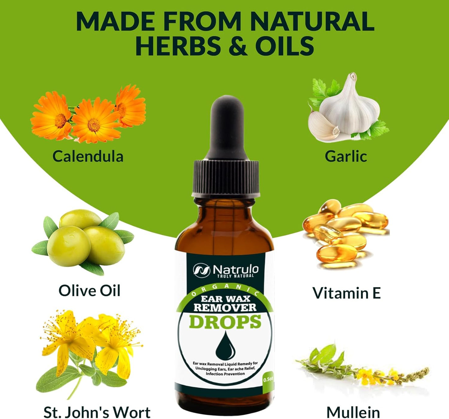 Natrulo Organic Ear Wax Remover Drops for Clogged Ears Natural Ear Wax Cleaner Oil for Kid, Adult, Baby Earwax Removal Liquid Remedy for Unclogging Ears.