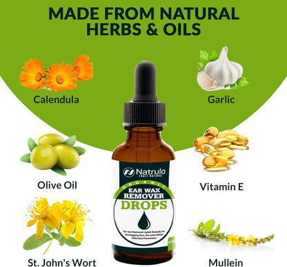 Natrulo Organic Ear Wax Remover Drops for Clogged Ears Natural Ear Wax Cleaner Oil for Kid, Adult, Baby Earwax Removal Liquid Remedy for Unclogging Ears.
