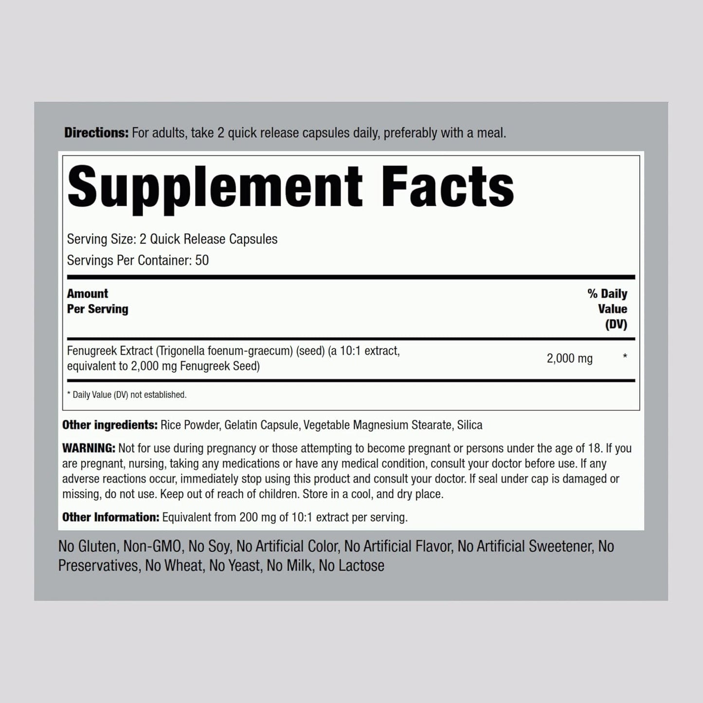 Piping Rock Fenugreek Capsules | 2000mg | 100 Pills