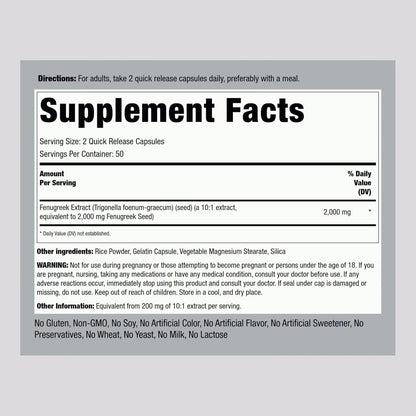 Piping Rock Fenugreek Capsules | 2000mg | 100 Pills