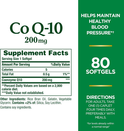 Nature's Bounty CoQ10, Supports Heart Health, Dietary Supplement, 200mg, 80 Rapid Release Softgels