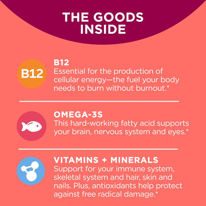 Olly Ultra Women's Multi Softgels, Overall Health and Immune Support, Omega-3s, Iron, Vitamins A, D, C, E, B12, Daily Multivitamin, 30 Day Supply - 60 Count